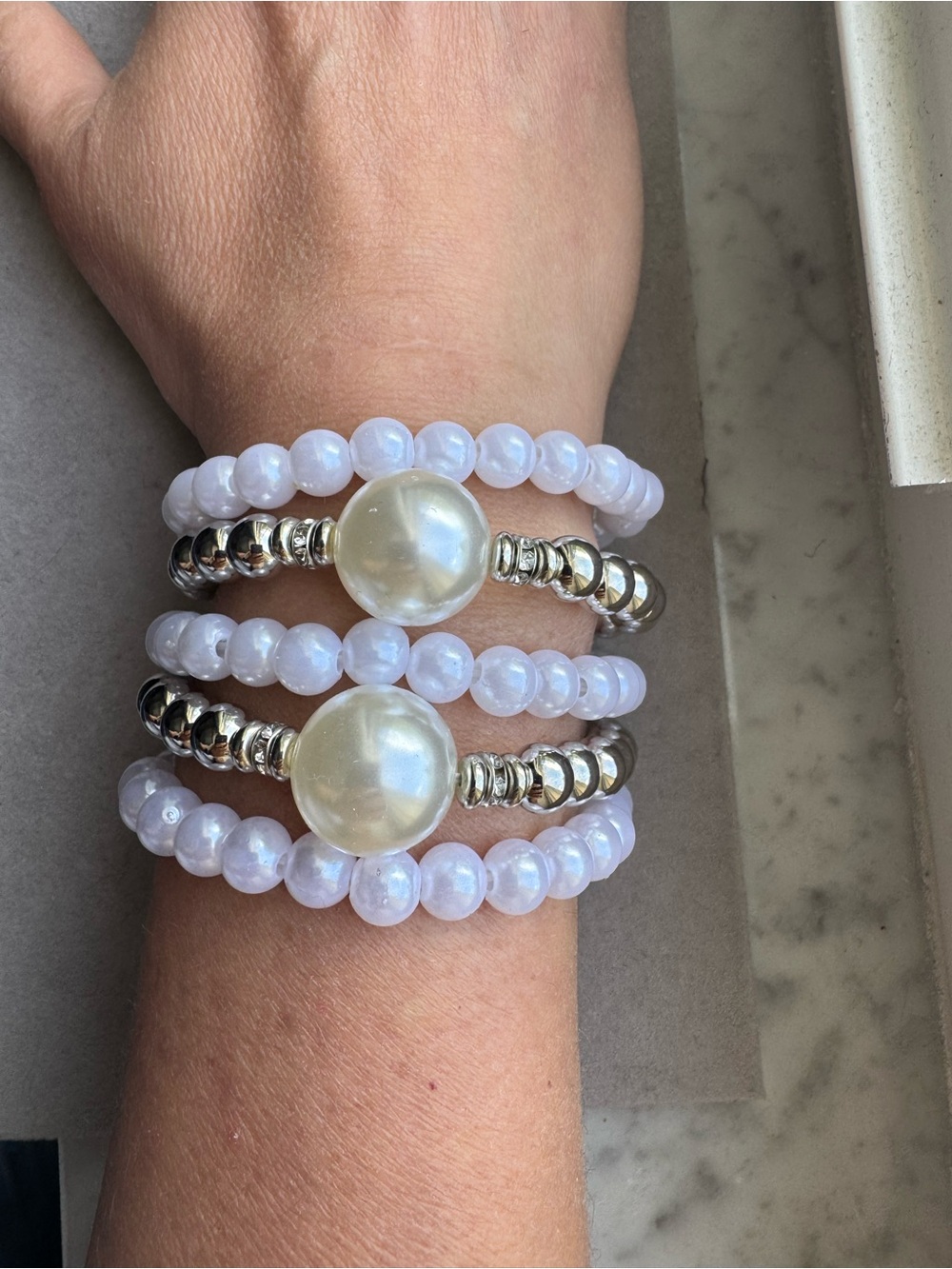 Elegant White Pearl Bead Stretch Bracelet Set